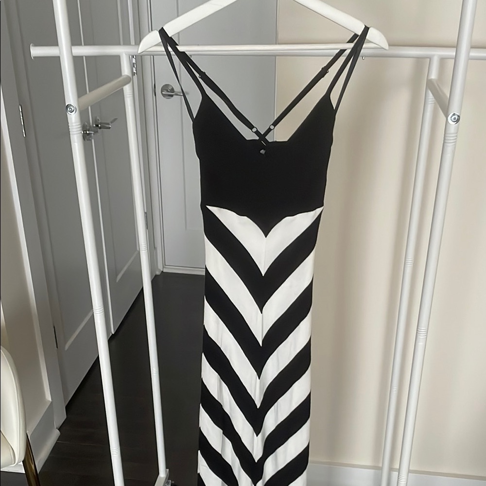 Bebe Black and White Spaghetti Strap Maxi Dress